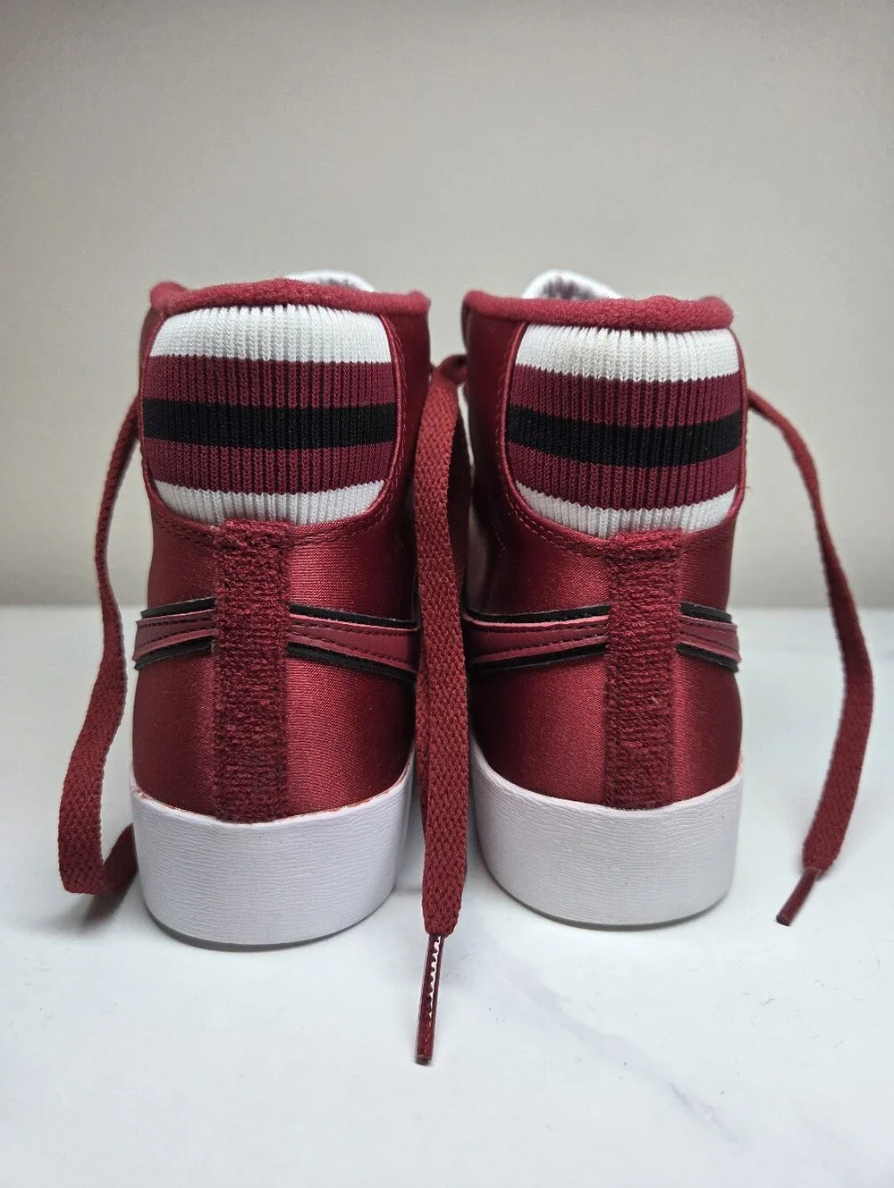 Nike Blazer Mid Premium Satin Red Crush High Top Sneakers NSW Script NWOB